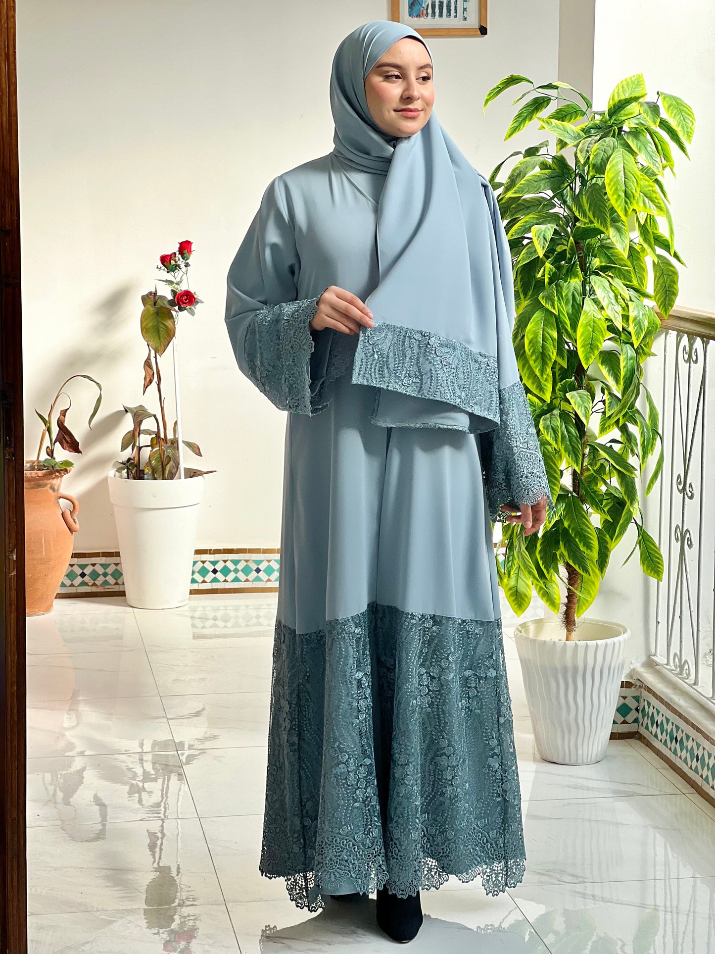 Ensemble abaya “KIYAM” (bleu ciel)